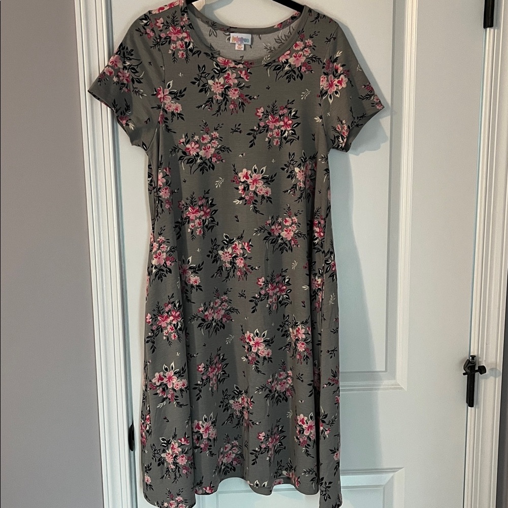 LuLaRoe Gray Dress with Pink Floral Pattern